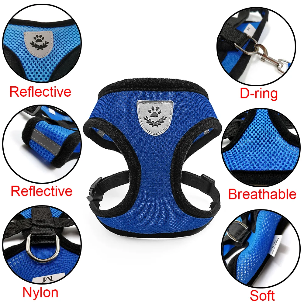 Arnés reflectante para mascotas para perros pequeños y medianos, chaleco transpirable para mascotas, conjunto de arneses y correas para accesorios para perros Beagle Pug - imagen 2