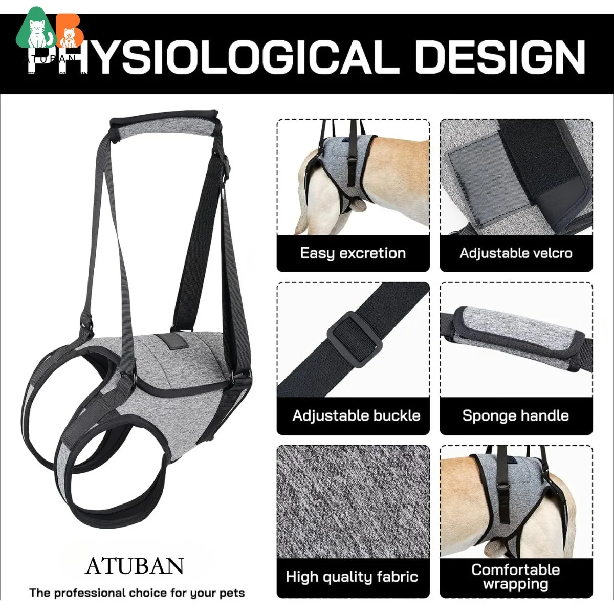 Arnés de elevación para perros mayores con patas traseras acolchadas - imagen 3