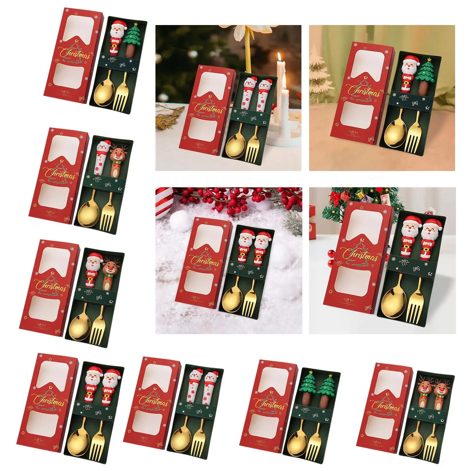 Christmas Spoons Forks Set Reusable Tea Spoons Stainless Steel Dessert Spoons Forks for Christmas Party Xmas Daily Use Dessert