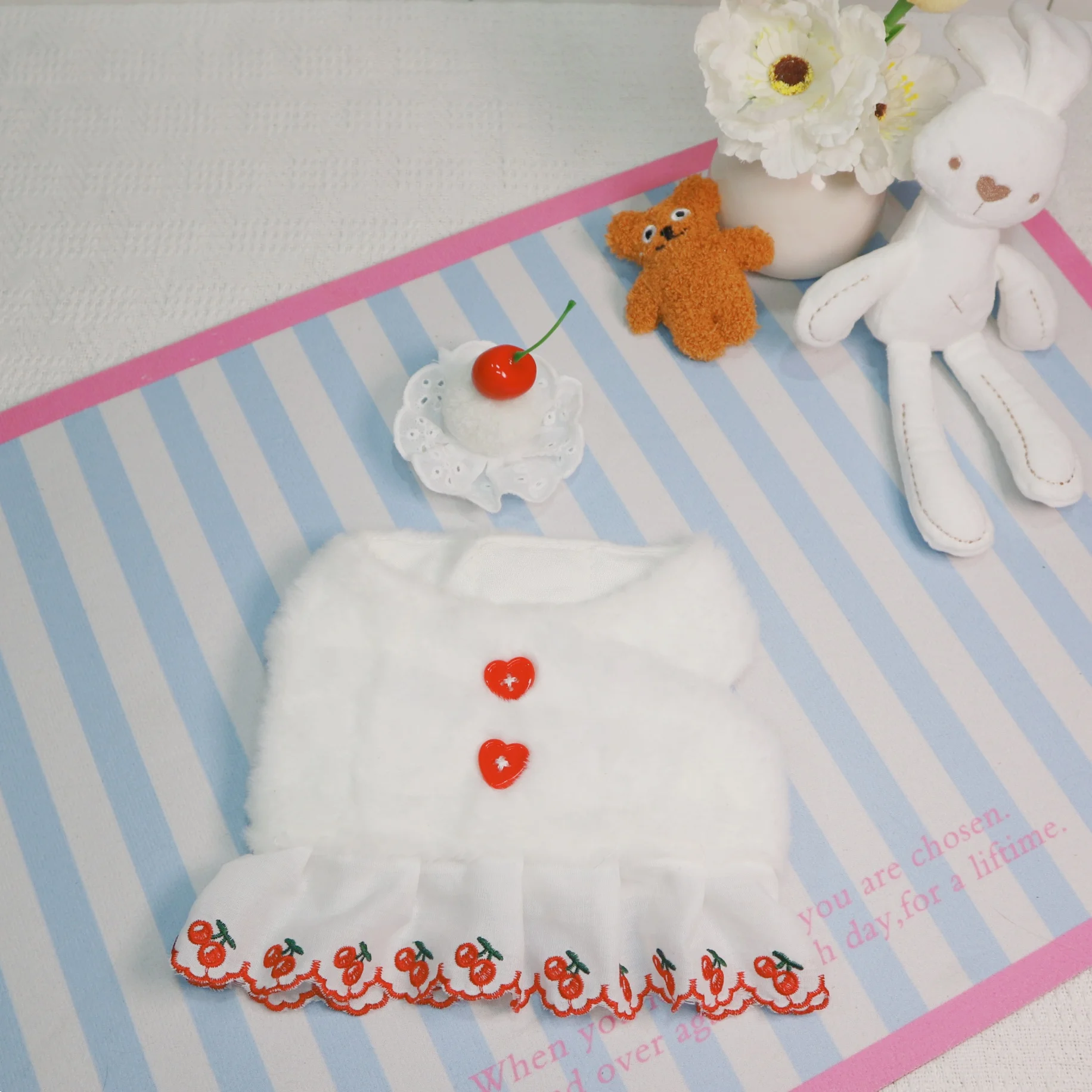 Pet Autumn and Winter Plush Vest Cute Cherry Cake Headpiece Lace Vest Teddy Jacket Puppy Clothes Dog Clothes for Small Dogs - imagen 2