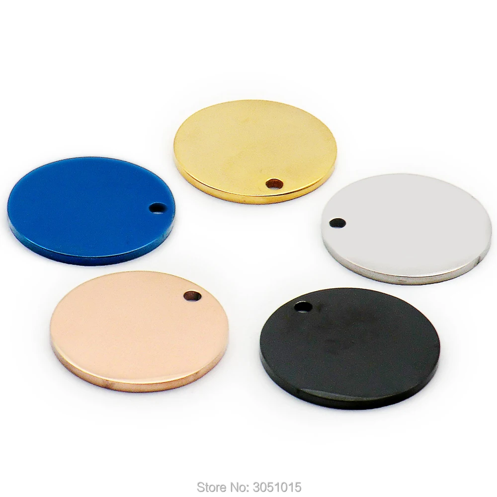 Venta al por mayor, 100 Uds., etiqueta redonda de acero inoxidable para perro, nombre de identificación de mascota, colgante de nombre personalizado grabable, etiqueta de identificación de perro, collar, joyería - imagen 2