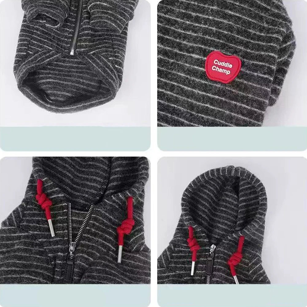 Sudadera con capucha a rayas para galgo italiano, abrigo cálido de otoño e invierno, disfraz de manga larga para perros pequeños Whippet - imagen 5