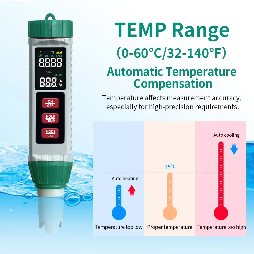 Medidor agua acuario 5 en 1 – PH, TDS, EC, salinidad y temperatura - imagen 2