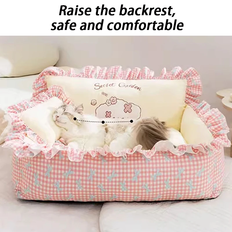 Camas grandes de lujo para gatos, almohada lavable y extraíble para dormir, nido para mascotas cómodo y cálido, suministros universales para las cuatro estaciones - imagen 5