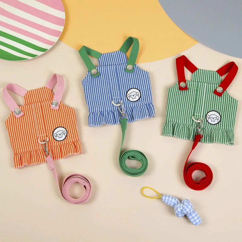 Arnés de tiras para perros con juego de correa, accesorios para perros verdes, azules y naranjas, correa para el pecho para cachorros, correa de nailon para perros pequeños, chaleco con arnés - imagen 2