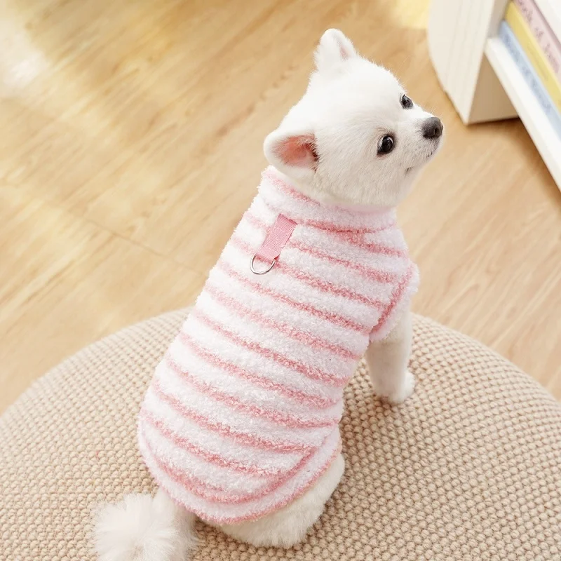 Ropa gruesa de otoño para perros, chaleco a rayas de lana a la moda para perros y mascotas, sudaderas bonitas para cachorros, chaleco suave y cálido para gatos, jerséis, ropa para mascotas