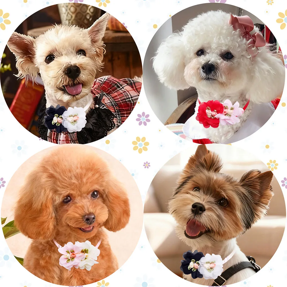 50ps Big Flower Dog Bowties For Valentine's Day Pet Grooming Adjustable Pet Dog Bow Tie Neckties For Dogs Pets Gift Dog Supplies