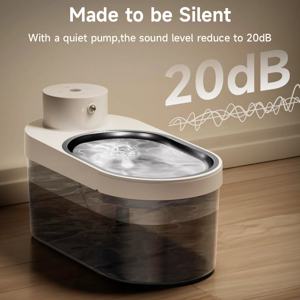 Fuente de agua inalámbrica para gatos, bomba silenciosa con pilas con LED interior de acero inoxidable con 3 modos de trabajo, Sensor para perros y gatos - imagen 2