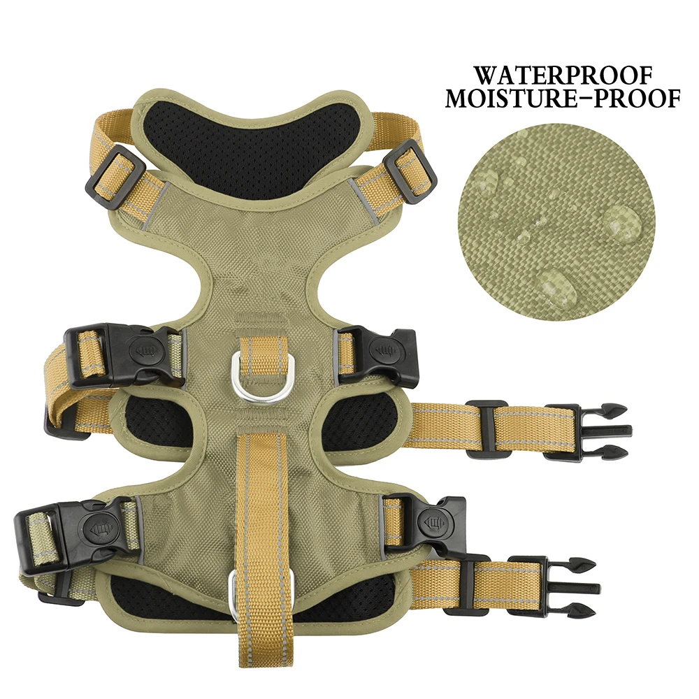 Arnés de nailon impermeable para perros con asa y reflectante