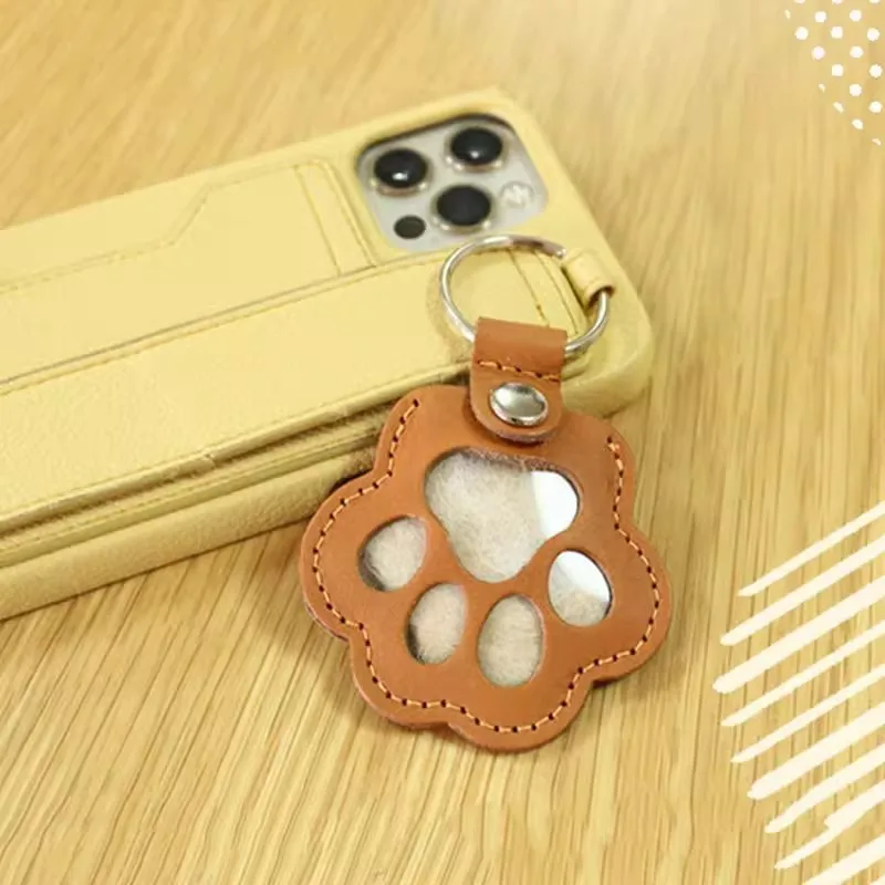 Llavero de cuero para almacenamiento de pelo de mascotas, llavero con dije de pata de perro, accesorio portátil de colección de piel para amantes de las mascotas, llavero de viaje para coche - imagen 4