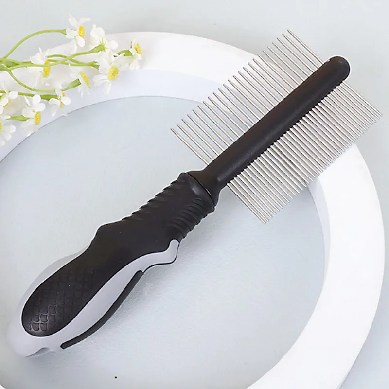 Peine para perros, cepillo de doble cara para perros, mango cómodo, peines de dientes densos para limpieza de nudos de pelo de gato, removedor de pelo para mascotas - imagen 3