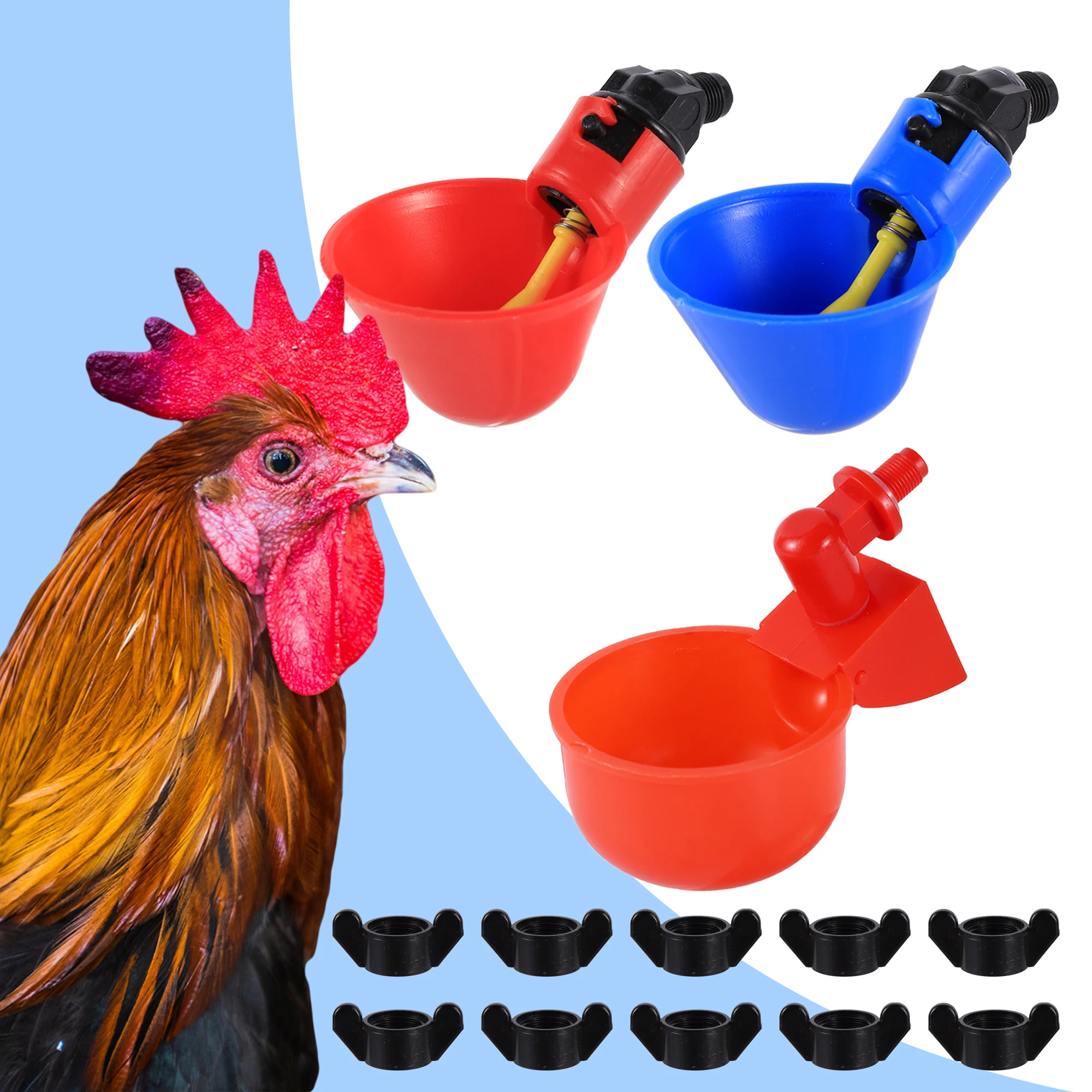 10 Uds. Cuenco automático para pollos, pato, ganso, codorniz, alimentador de agua, granja, aves de corral, gallinero, bebedero, tazas para beber, fácil instalación - imagen 3