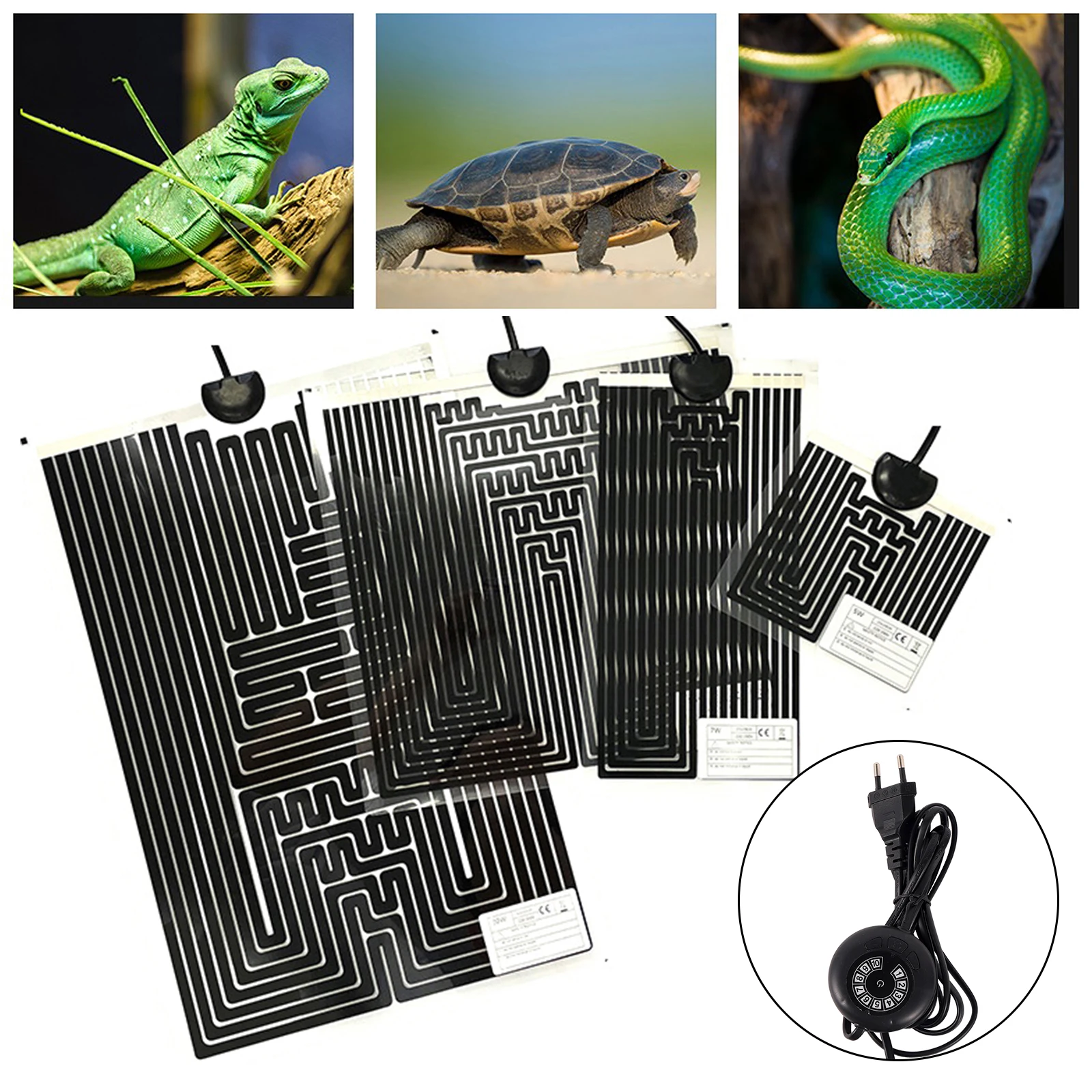 Almohadilla calefactora para reptiles con enchufe europeo, calentador de tortugas y lagartos, alfombrilla con controlador de temperatura ajustable y cálida para pecera pequeña, 1 ud. - imagen 2