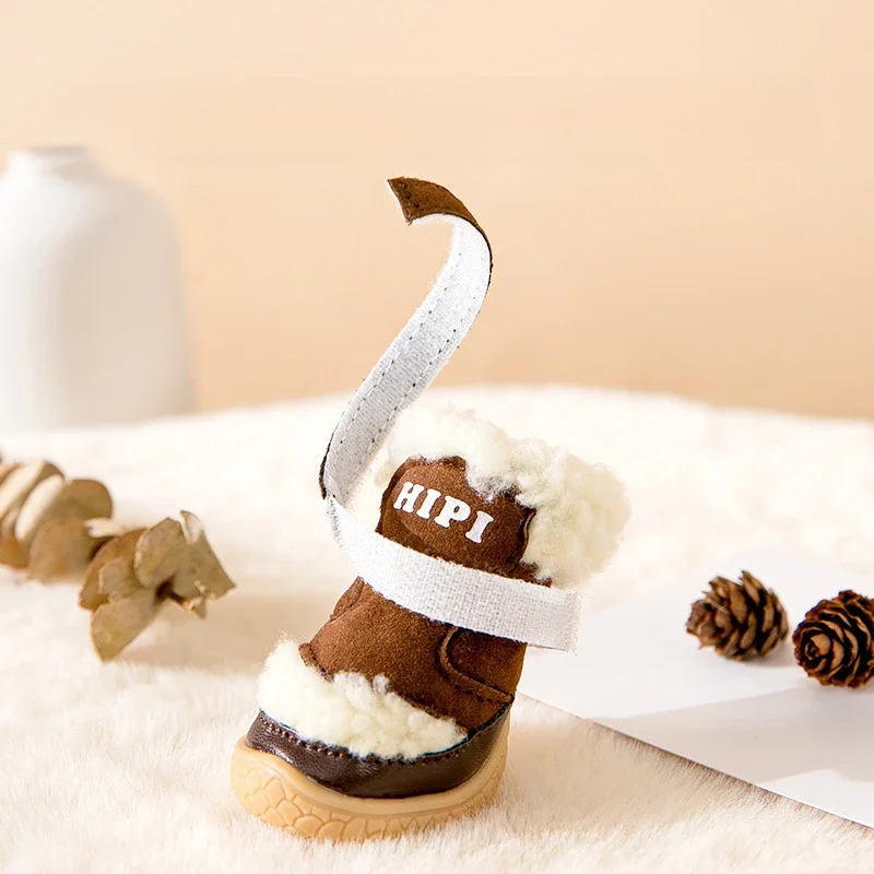 Zapatos de lana de cordero para perros, zapatos cálidos de algodón para exteriores, cubrezapatos para perros pequeños con productos antideslizantes para mascotas, accesorios, Otoño/Invierno - imagen 5