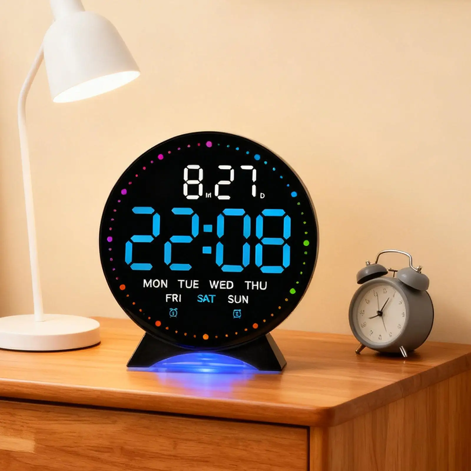 Reloj despertador con pantalla LED, hora multifuncional, fecha, semana, decoración del hogar, relojes de noche de 12/24H para mesita de noche, oficina y hogar - imagen 3
