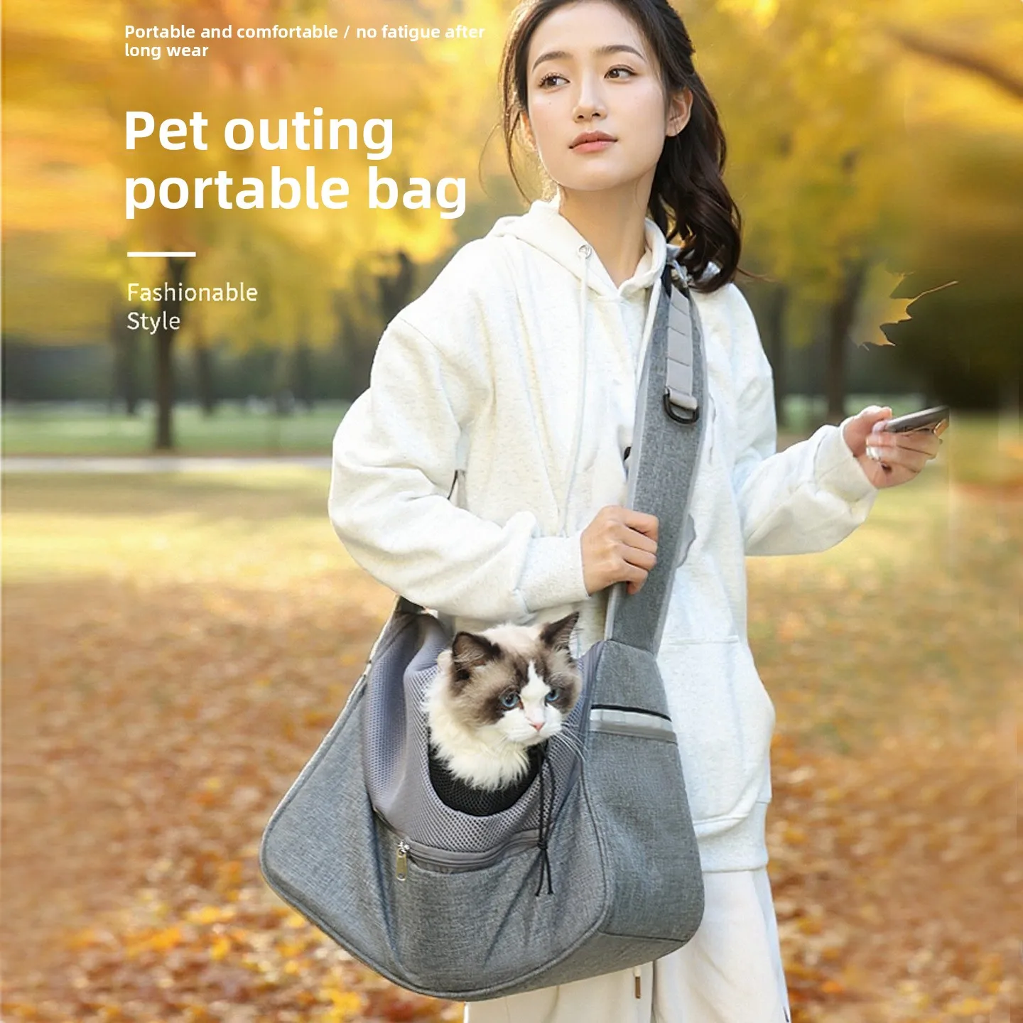 Bolsa transpirable de transporte hombro cruzado para gatos y cachorros - imagen 3
