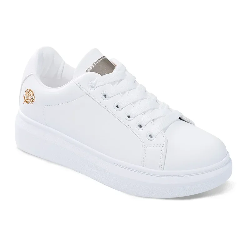 Zapatos informales para mujer, nuevos zapatos de primavera para mujer, Zapatillas blancas bordadas a la moda, Zapatillas transpirables con cordones y flores para mujer - imagen 5