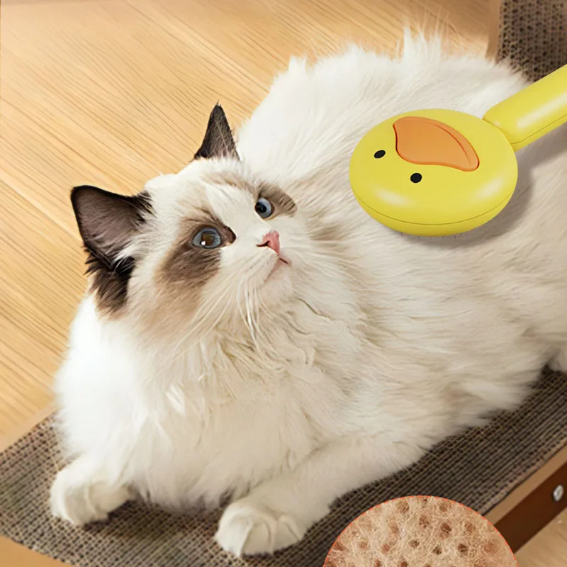 Peine de pelo largo con diseño de pato amarillo para perros y gatos, peine para depilación de mascotas, herramientas de aseo para mascotas, peine de aguja autolimpiante, suministros para mascotas - imagen 3