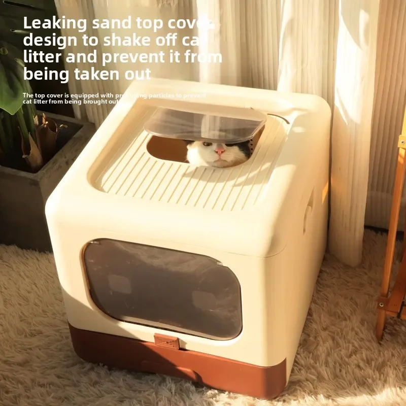 Caja de arena para gatos, desodorante plegable grande, inodoro para mascotas, cajón a prueba de salpicaduras, inodoro para mascotas, lavabo de mierda para gatos superior para el hogar - imagen 2