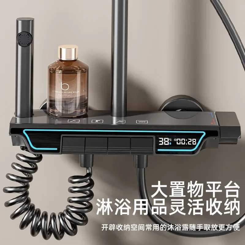 Juego de grifo de ducha de baño, Sistema de ducha caliente o fría, espacio de aluminio, pantalla Digital montada en la pared, funciones de Piano - imagen 4
