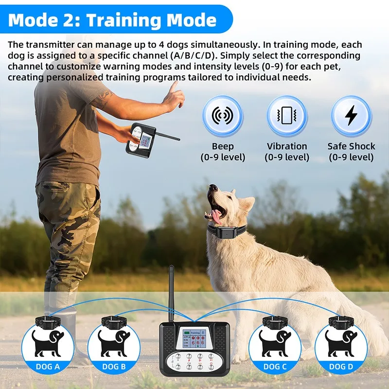 Collar de entrenamiento eléctrico para perros, inalámbrico, de larga distancia, con Control remoto, resistente al agua, recargable, ajustable - imagen 3