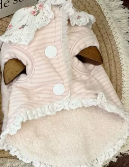 Jersey de invierno a rayas para perros pequeños – Cuello floral - imagen 5