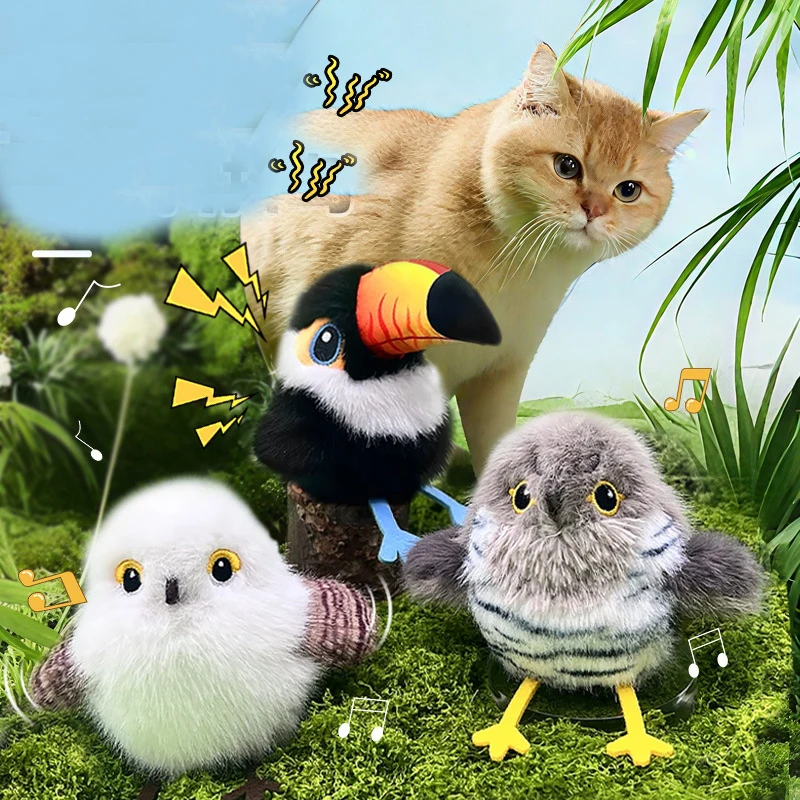 Juguetes para gatos, pájaro batiente recargable, gorrión realista, Chirp Tweet, juguete para gatitos activado por tacto, juguetes interactivos para hacer ejercicio para gatos - imagen 5