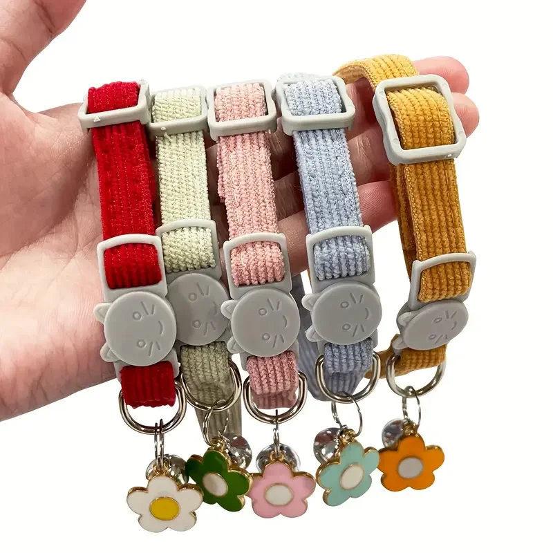 Etiqueta de identificación de mascota personalizada, Collar de pana ajustable para gato, Collar de cuello bonito con campana para perros pequeños, cachorros y gatitos - imagen 2