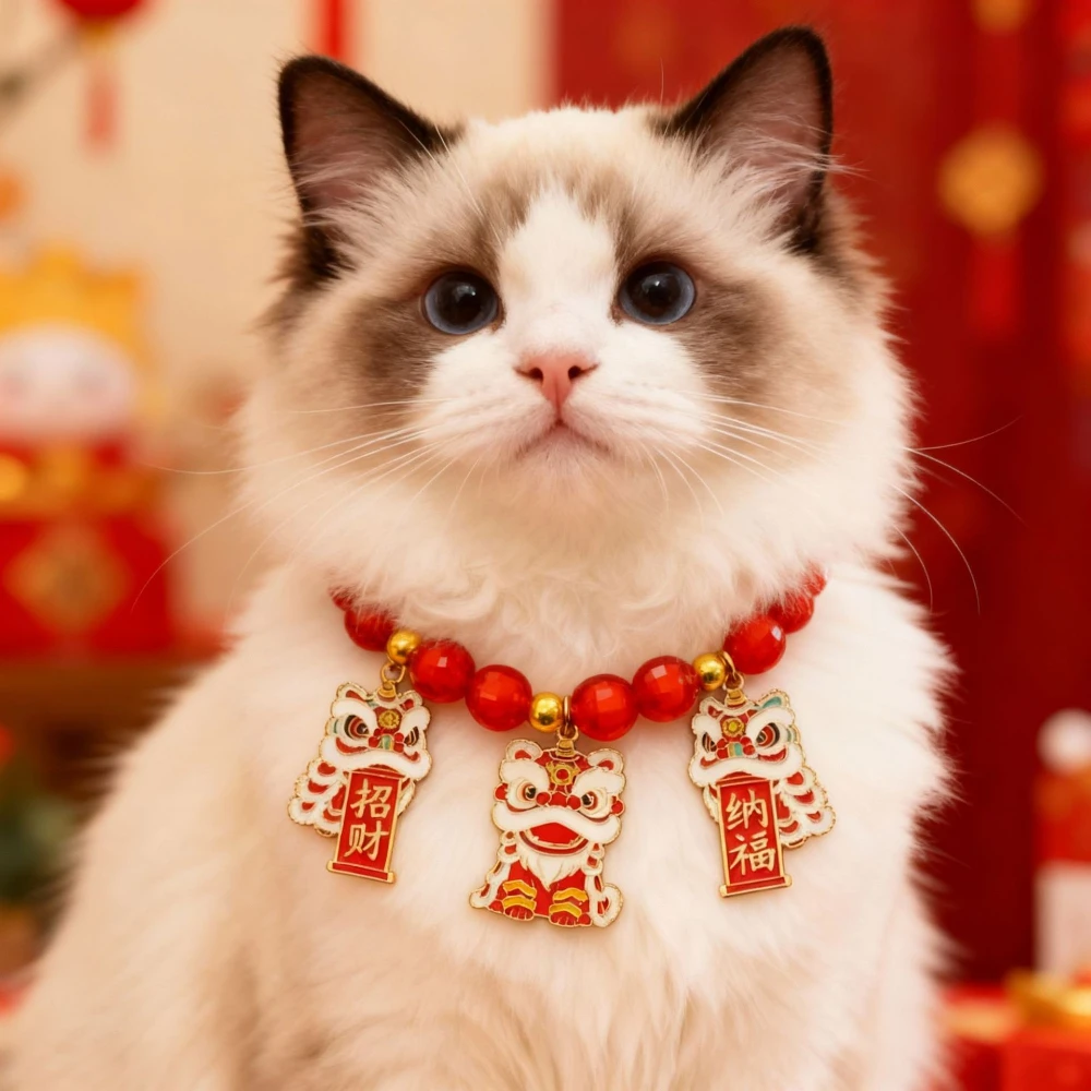 Collar de perlas chino para gatos y perros – Amuleto suerte Año Nuevo - imagen 4