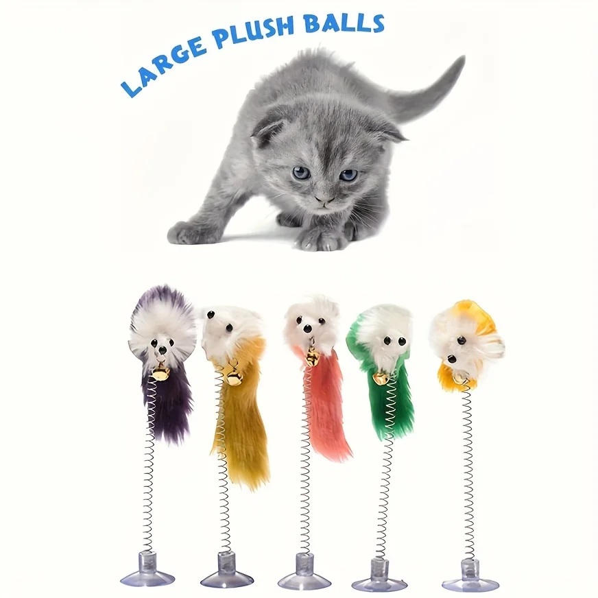 1 paquete de campanas de resorte con ventosa de color aleatorio que hacen sonidos para ratones para masticar para atraer la atención de los gatos