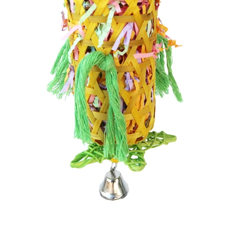Jaula para masticar pájaros y loros para mascotas, cuerda de algodón tejida colgante, ratán con tiras de papel de campana, mordedura de forrajeo, periquito - imagen 4
