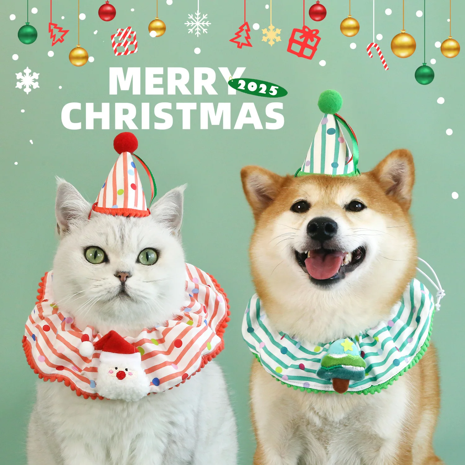 Bufanda a rayas de otoño e invierno para mascotas, conjunto de encaje navideño para mascotas, árbol de Navidad, Collar de Papá Noel, sombrero, accesorios para perros y gatos