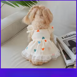 Material de hilo de algodón para bebé, falda de muñeca con manga voladora pequeña de amor amarillo claro, adecuada para perros gatos, para usar en todas las estaciones, suave
