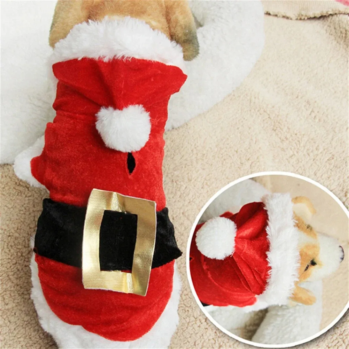 Ropa de Navidad para perros, disfraz de Papá Noel para perros, abrigo de invierno para cachorros y gatos, chaqueta, traje para perros con gorra, ropa cálida para perros y gatos - imagen 5