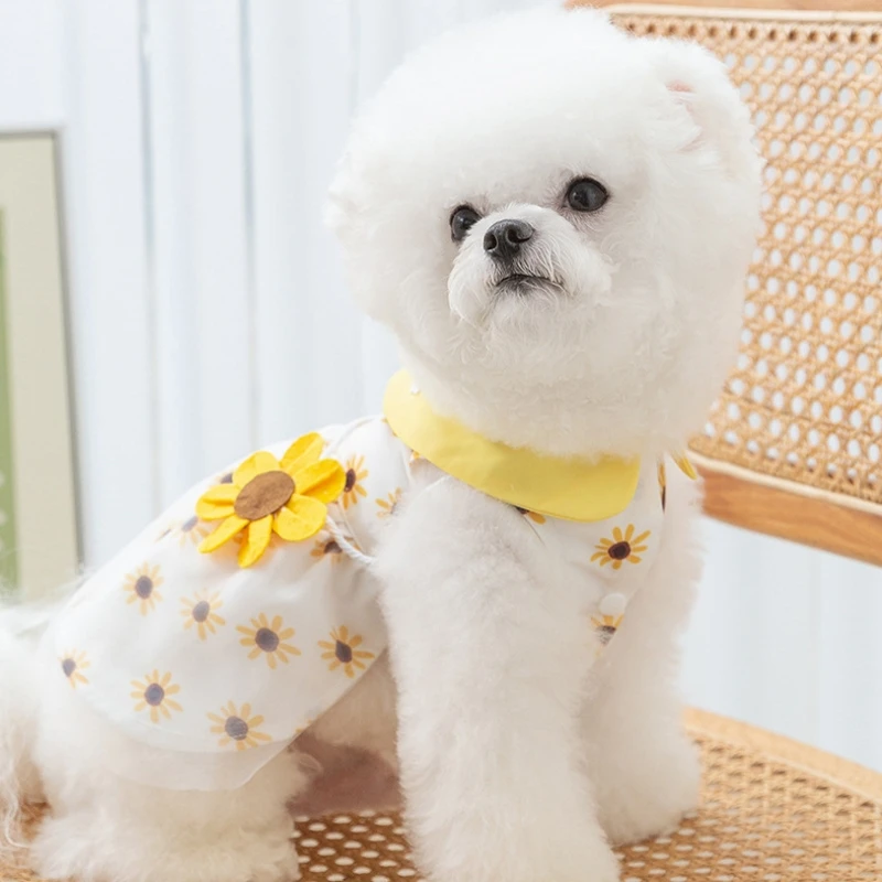 Ropa de lujo para perros, vestido de girasol para perros, falda de encaje con lazo para mascotas, disfraces para perros, Chihuahua Bichon, ropa para gatitos, ropa para cachorros - imagen 3
