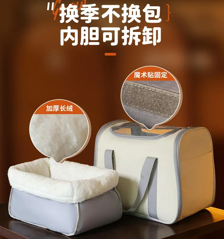 Mochila portátil para salir, bolso de un solo hombro, para salir de invierno, bolso de terciopelo cálido para gatos, bolsa para mascotas con nido de gato de doble uso - imagen 3