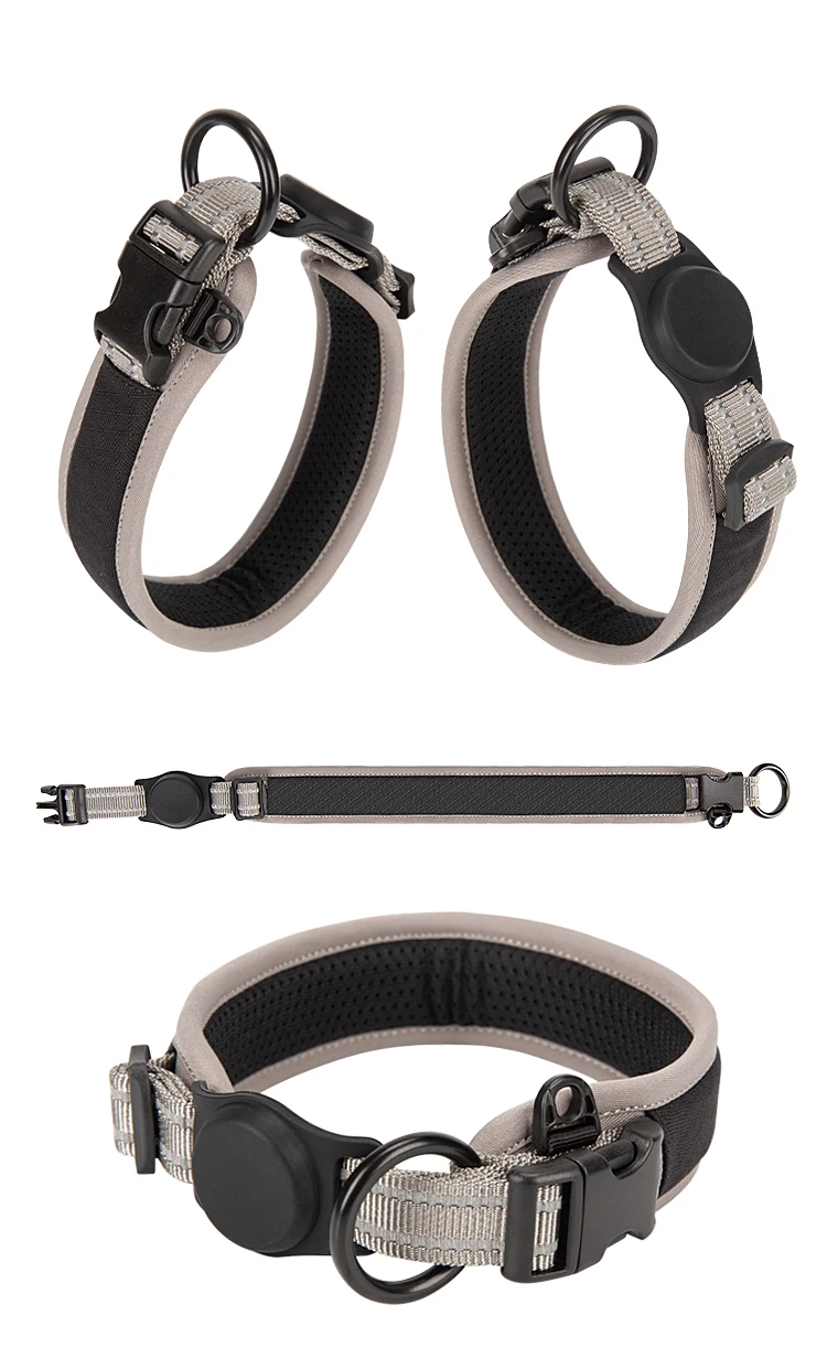 Un collar de perro blanco y negro con una correa adjunta