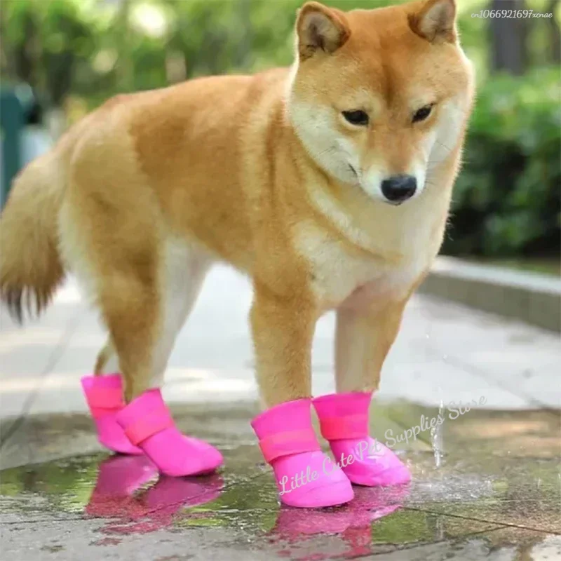 Botas de goma antideslizantes para mascotas, impermeables, 4 piezas, para perros pequeños, medianos y grandes, botines para exteriores, accesorios para mascotas - imagen 3