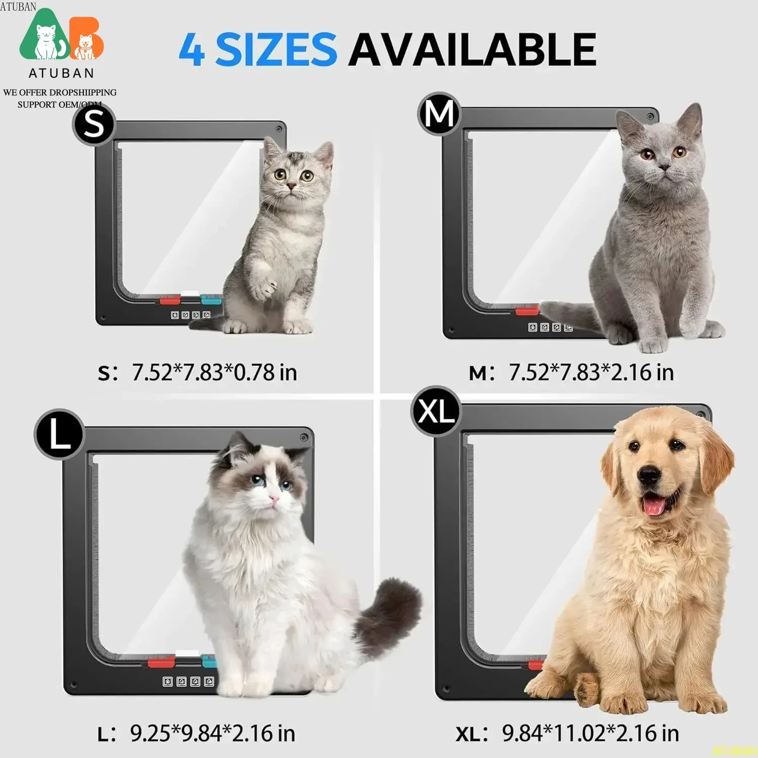 ATUBAN Puerta interior grande para gatos Puerta para mascotas para puerta exterior para gatos Bloqueo de 4 modos Adecuado para ventanas y paredes, Fuerte y duradero - imagen 2