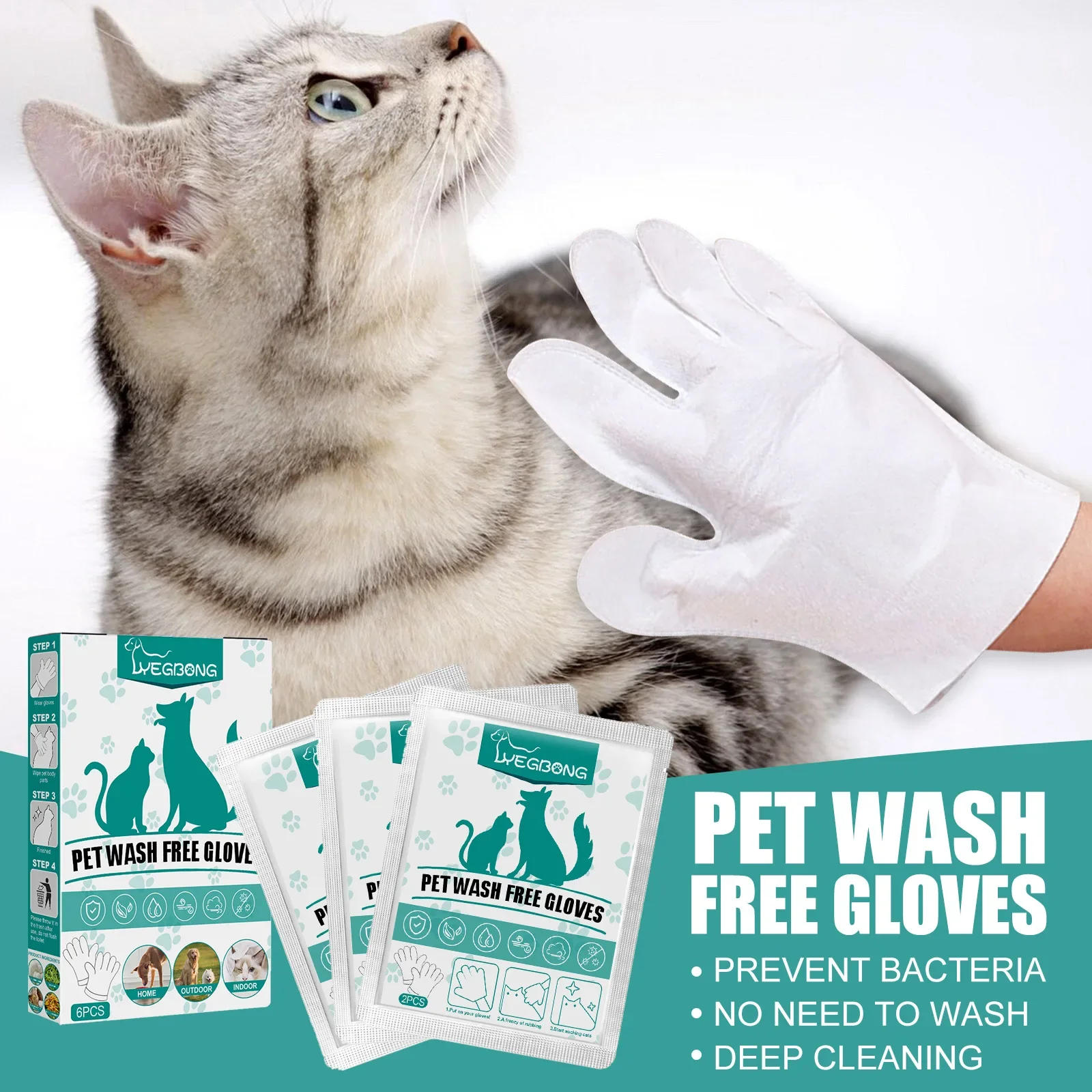 Guantes de limpieza desechables para mascotas, sin lavado, para gatos, perros, SPA, suministros de baño, masaje, tela no tejida, sin enjuague, 2/6 Uds. - imagen 2