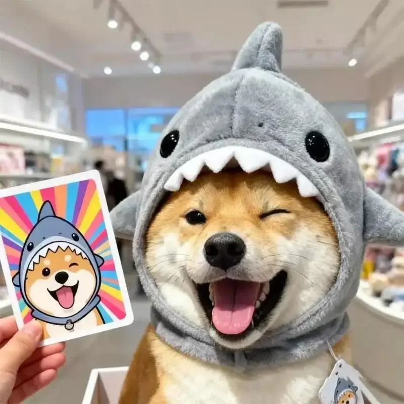 Tocado de gato, tocado de felpa de tiburón, tocado para perros pequeños, sombrero de Corgi Fadou, decoración colgante de muñeca, tocado bonito de dibujos animados - imagen 2