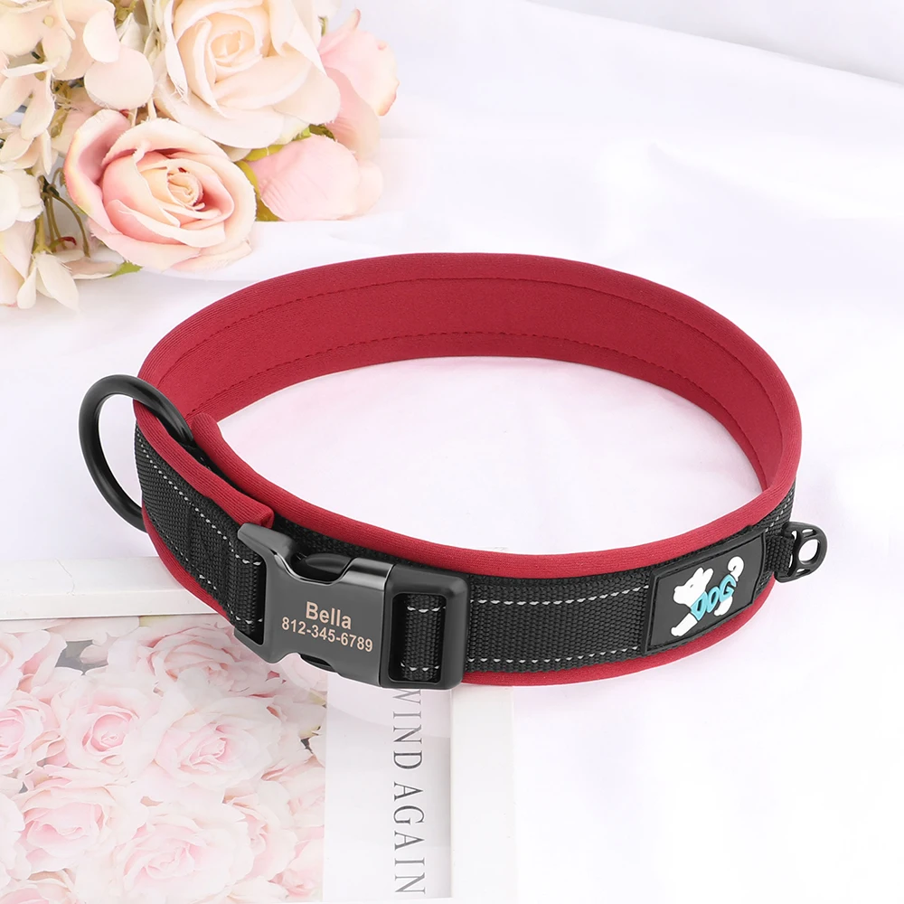 Collar reflectante con hebilla de identificación personalizada para perros pequeños, medianos y grandes, con grabado gratis, acolchado suave, ajustable - imagen 3
