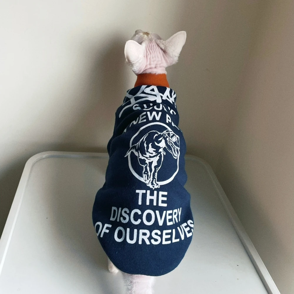 Sudadera de dinosaurio de vellón de gato macho, abrigo cálido grueso para gato Sphynx, suéter de manga larga para gatitos, ropa exterior Devon Rex en otoño - imagen 4
