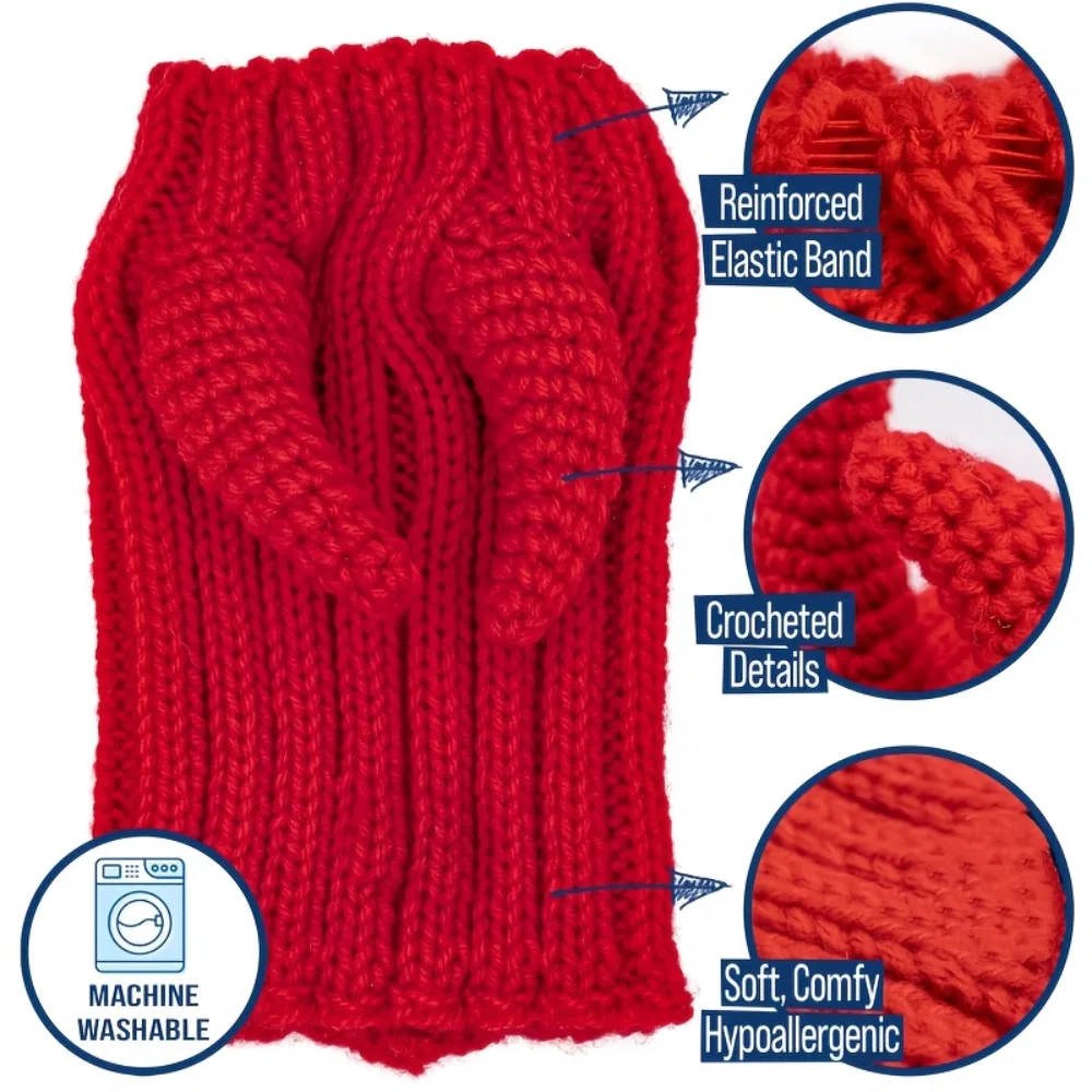 Disfraz de perro diablo rojo, redecilla de ganchillo cálida para mascota, gorro de punto con cuernos divertidos para perro, protección para cubrir las orejas y el cuello, Halloween y invierno - imagen 3