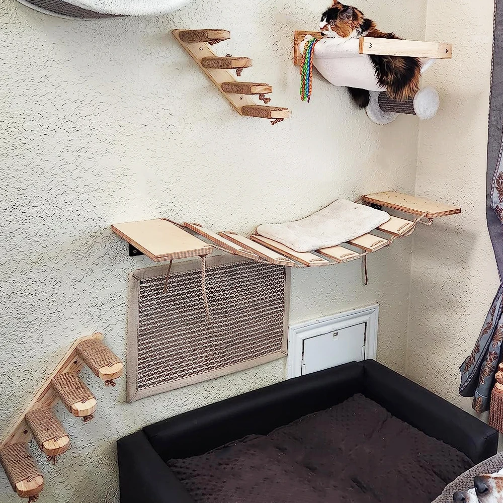 Solid wood multifunctional combination wall cat climbing frame cat nest set sisal claw grinding column climbing platform - imagen 3
