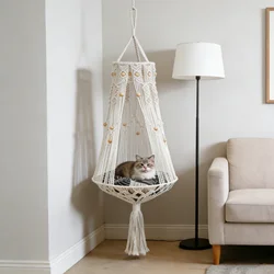 Hamaca macramé para gatos tejida a mano algodón bohémio interior