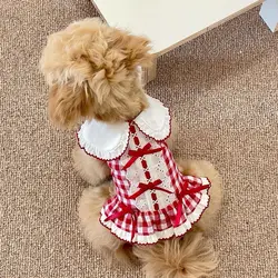 Vestido Navidad a cuadros con lazo para perros y gatos