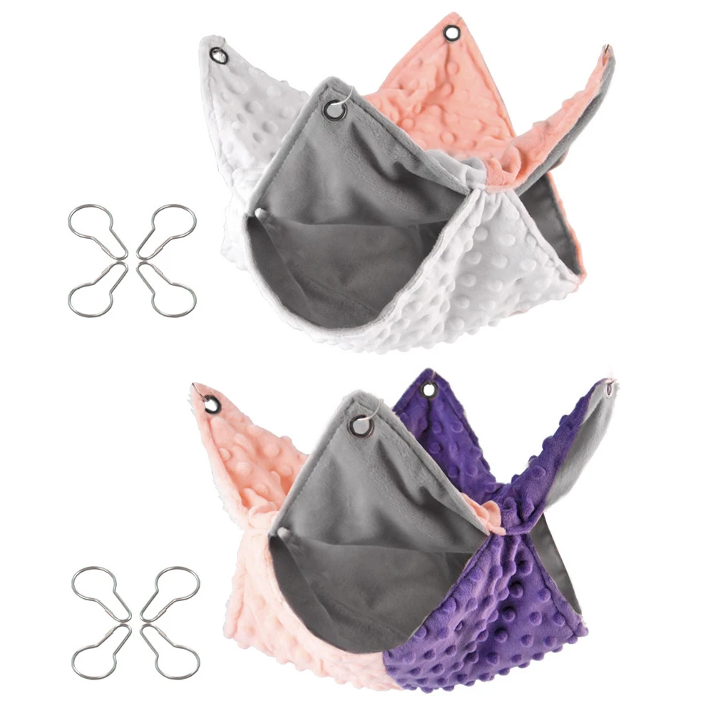 Cama colgante cálida para mascotas, hamaca doble gruesa con empalme de Color contrastante para ardilla voladora, conejillo de indias, accesorios para jaulas para mascotas, invierno - imagen 3