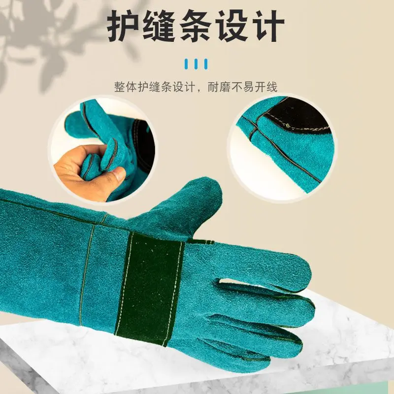 Guantes antimordeduras de piel de vaca gruesa, guantes de entrenamiento antiarañazos para morder perros y gatos, suministros de entrenamiento para perros y gatos - imagen 3