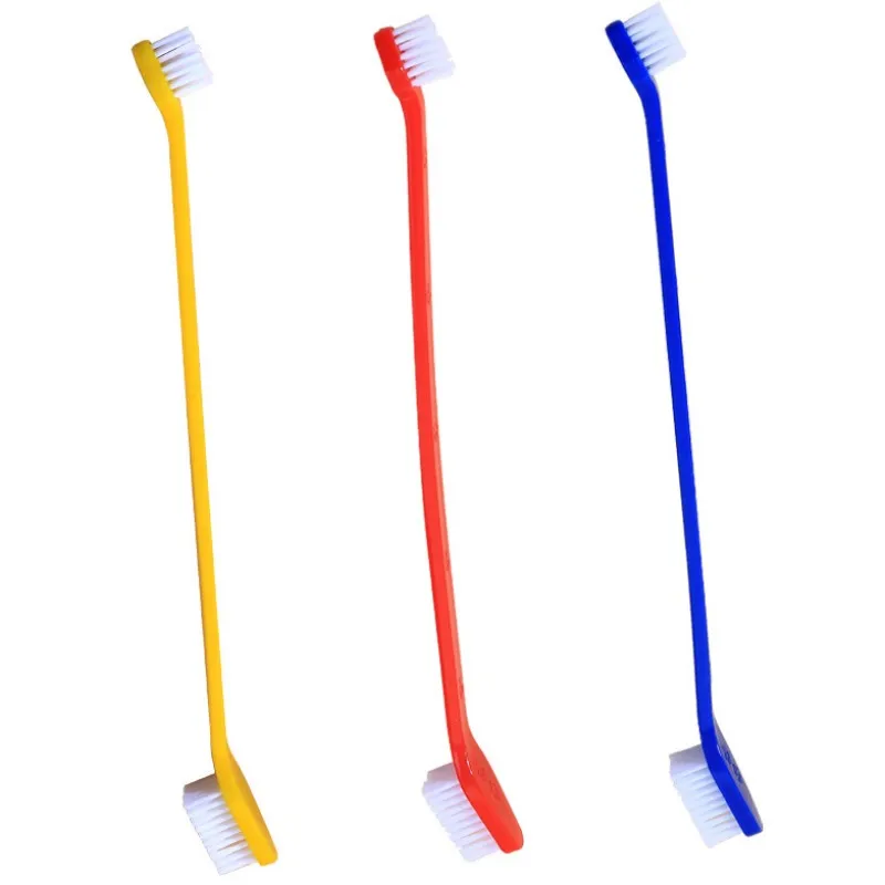 ชุดแปรงสีฟันหัวคู่แปรงสีฟันสัตว์เลี้ยง sikat Gigi Anjing 2ชิ้นแปรงสีฟันขนนุ่มสำหรับทำความสะอาดฟันสุนัขทำความสะอาดปากสุนัข - imagen 4